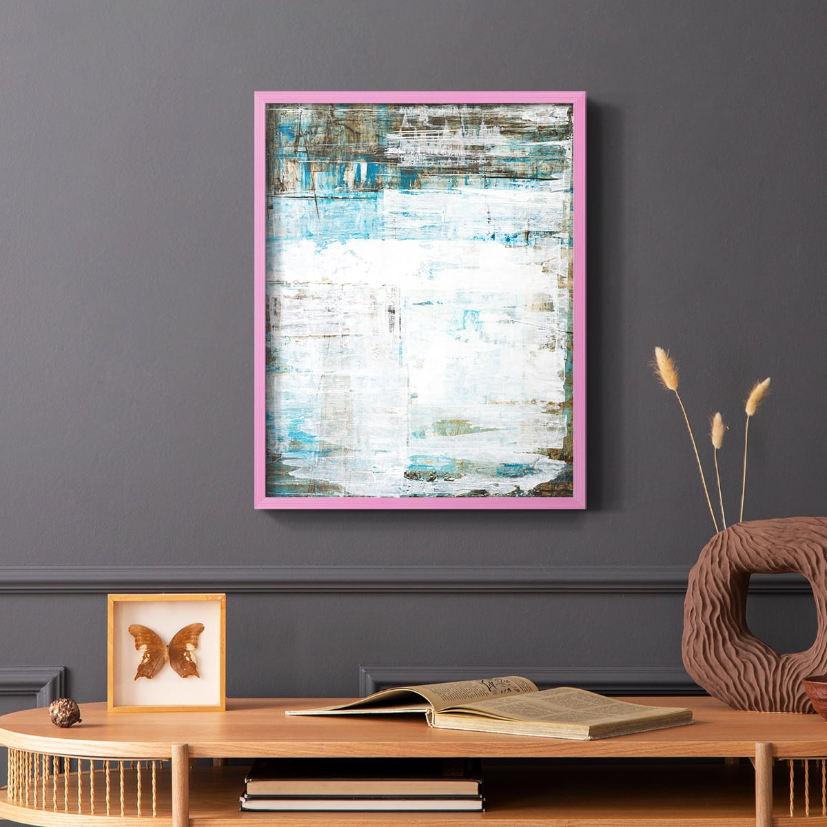 Beach Glass Framed Print in Pink Solid Wood Framed Print No Nail Hanging
