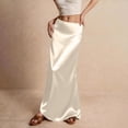thumbnail image 5 of Women's Satin Fishtail Skirt, Solid Color High Waist Bodycon Midi Skirt, Elegant Slit Party Skirt for Wedding Guest, Evening and Club,Beige,L, 5 of 6