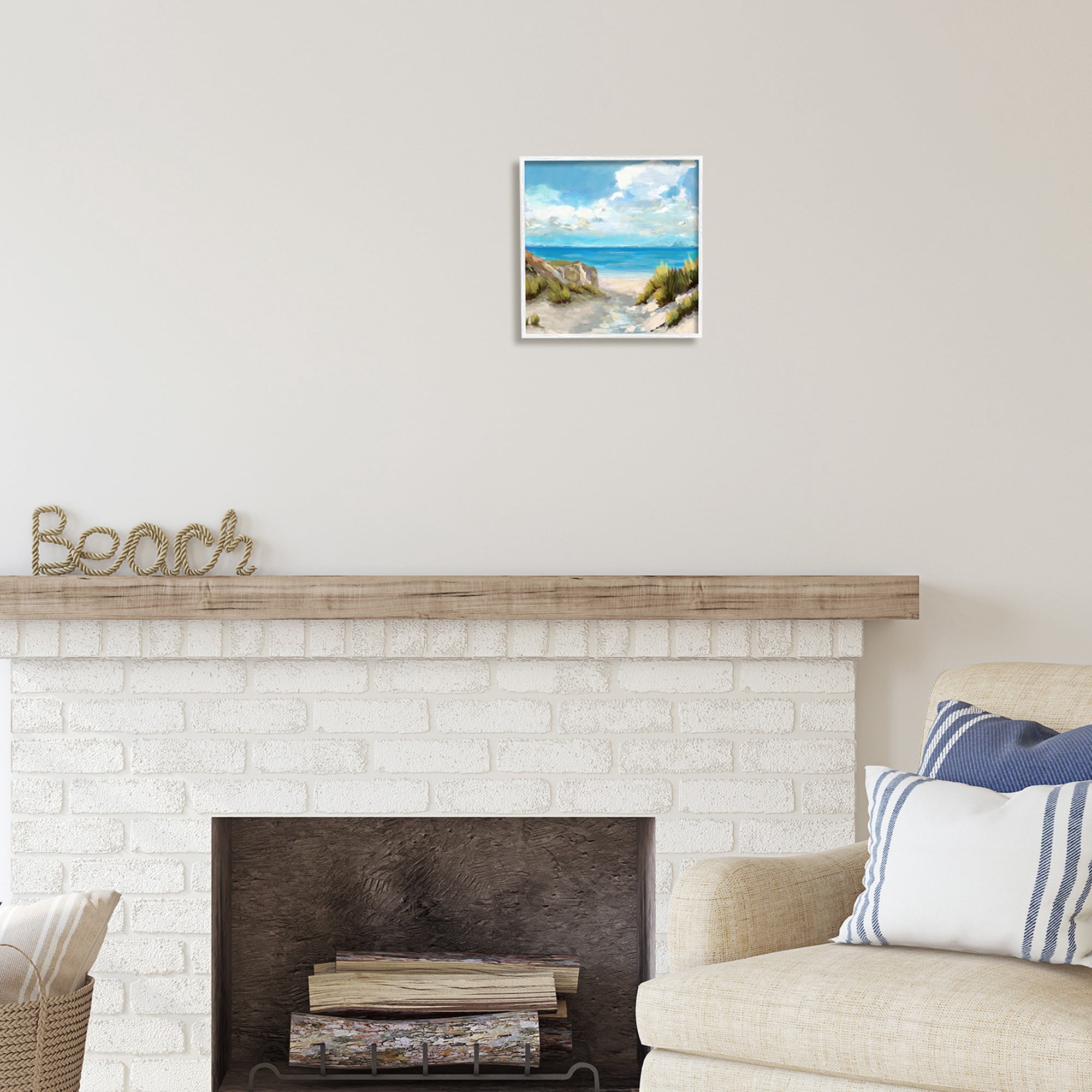 Stupell Industries Sand & Sea Landscape Nature Painting White Framed Art Print Wall Art, 12 x 12