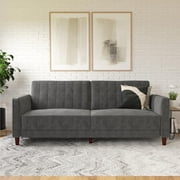DHP Pin Tufted Transitional Futon, Gray Velvet