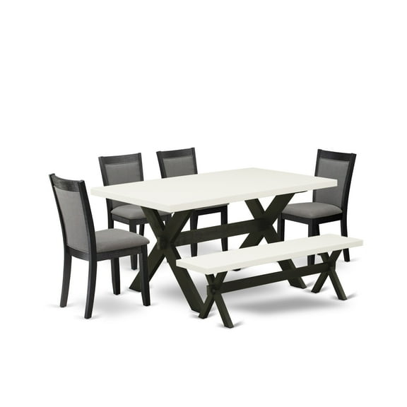 East West Furniture X-Style 6-Piece Wood Dining Set in White/Dark Gray/Black