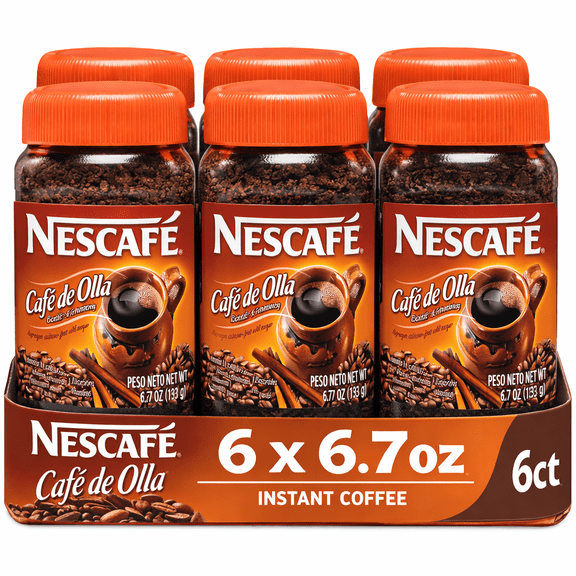 Nescafé Café de Olla Instant Coffee with Cinnamon & Brown Sugar, 6.7 oz Jars, Case of 6