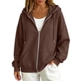 thumbnail image 2 of Zip Up Hoodie Women 2026 Y2K Casual Long Sleeve Oversized Hooded Sweatshirts Fall Winter Comfy Jackets with Pockets Coffee L, 2 of 6