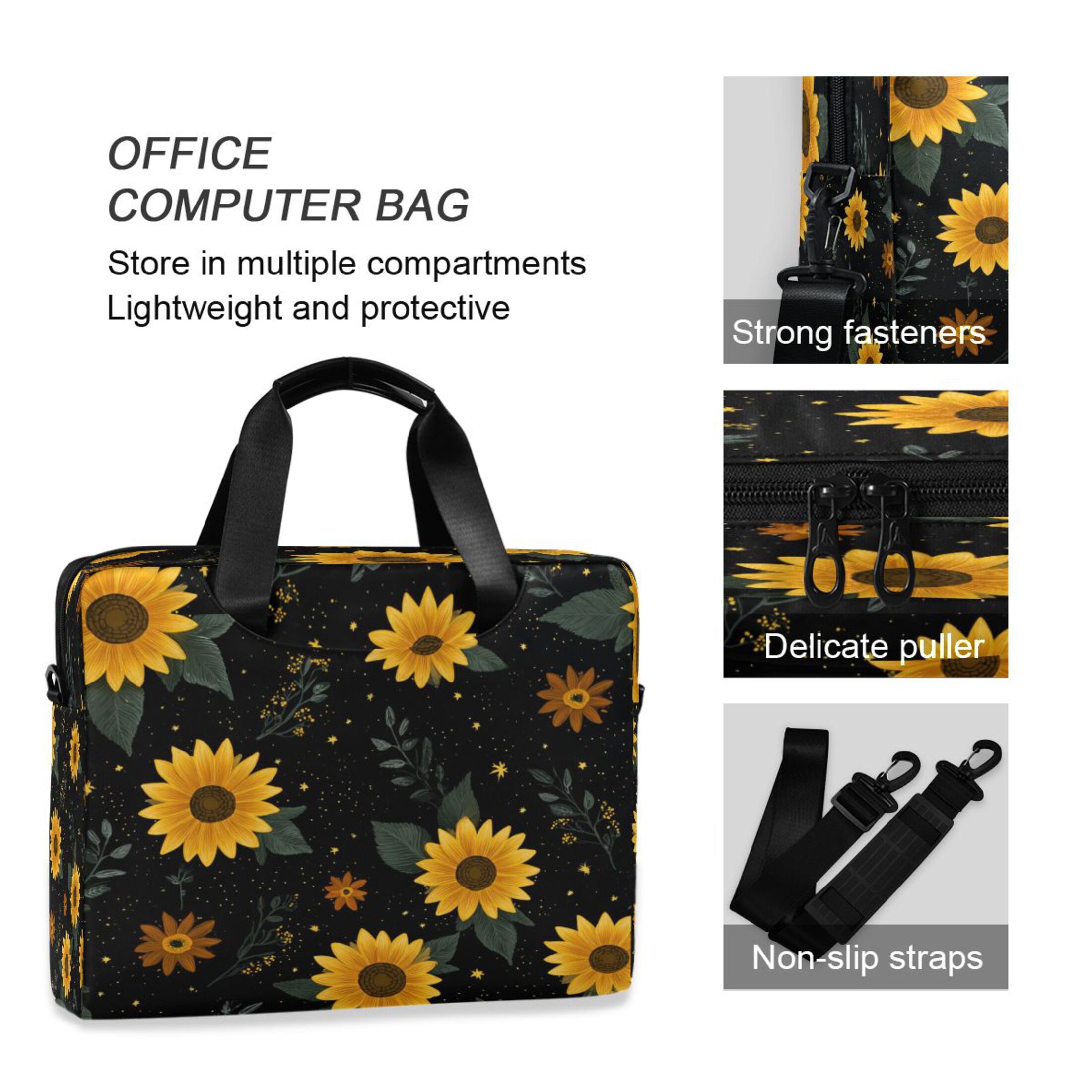 16" Laptop Tote Bag Laptop Sleeve Case Computer Briefcase for Work & Travel Yellow Sunflower Pattern
