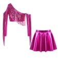 thumbnail image 6 of TSSOE Kids Girls 2 Piece Sequin Jazz Dance Outfit Long Sleeve Metallic Fringed Crop Top and Mini Pleated Skirts Set Hot Pink 14, 6 of 7