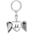 thumbnail image 1 of Alfabeto griego mu negro silueta Llavero de alas de ángel en forma de corazón, 1 of 3