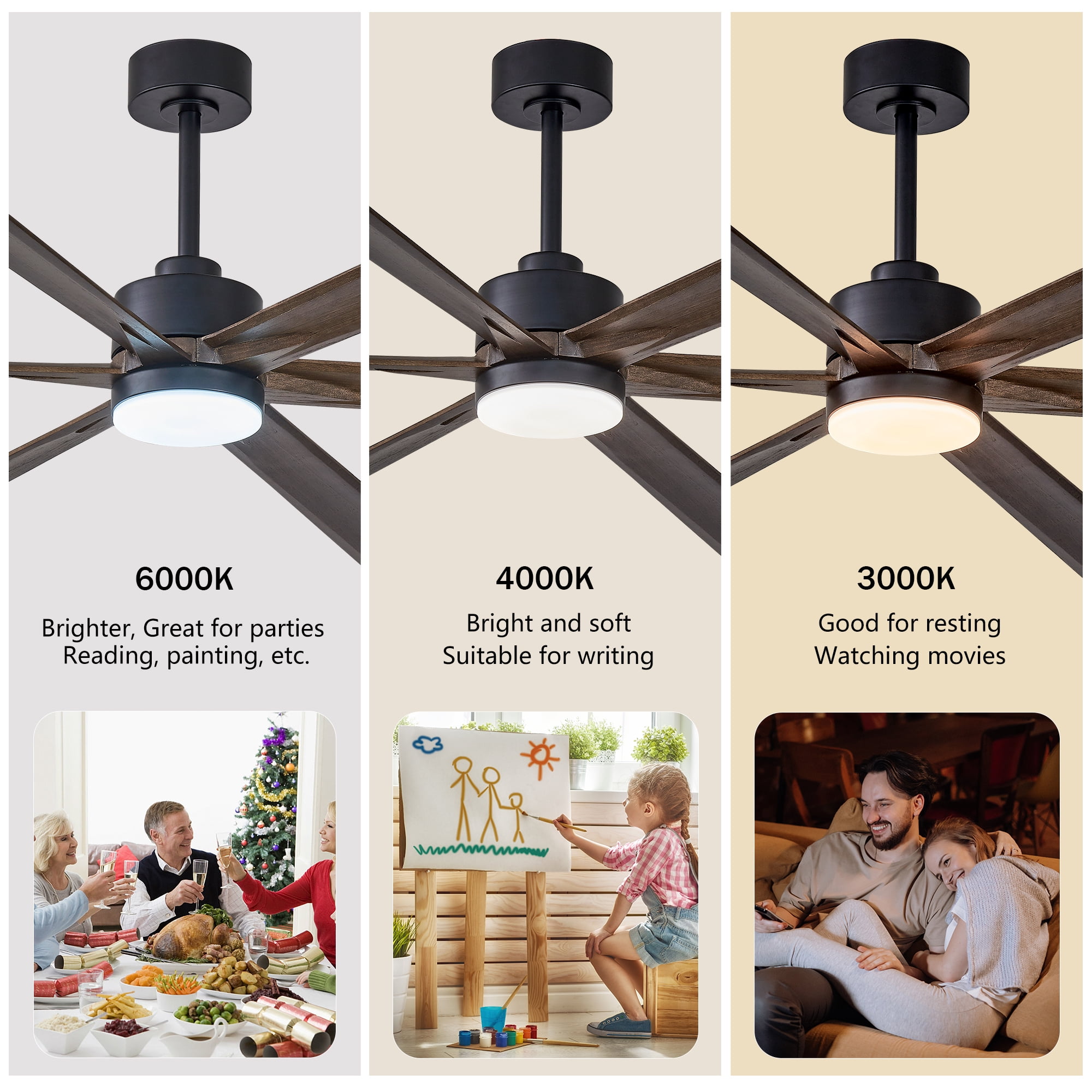 Leumius 70" Ceiling Fan with Lights Quiet DC Motor Ceiling Fans 6 Speed Levels,Reversible Ceiling Fan for Patio Living Room Bedroom Black