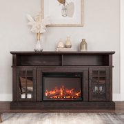 BELLEZE 58 TV Stand with 23 Electric Fireplace, Fireplace TV Console for TVs up to 65, Home Entertainment Center with Storage Cabinet and Adjustable Shelves - Astorga (Espresso)