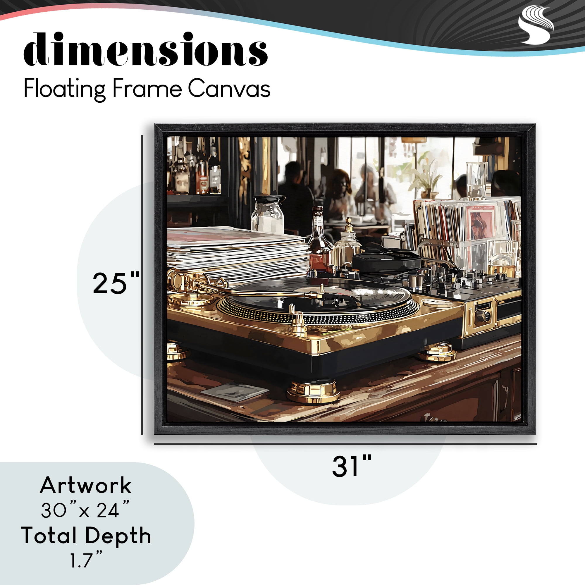 Stupell Industries Work Place Vintage Gold Turntable Black Framed Floater Canvas Wall Art, design by Franklyn Gregory