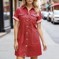 thumbnail image 2 of Sentmoon Robe en Denim pour Femmes avec Poches Manches Courtes Col à Revers Robe Trapèze 2026 Été Couleur Unie Coupe Régulière Extensible Boutonnée avec Fermeture Éclair Mariage Robes d'Invitée de Mariage pour Femmes, 2 of 7