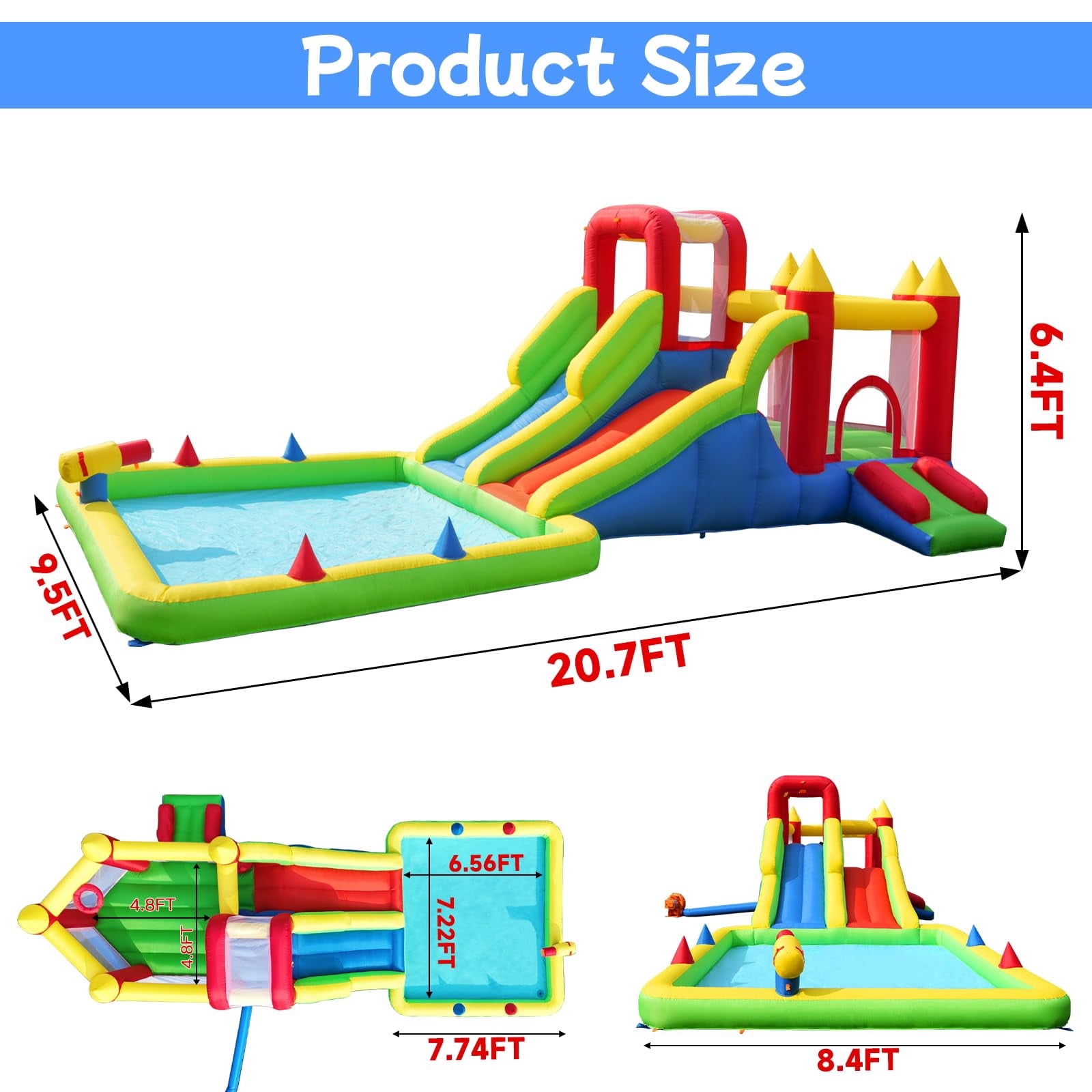 10-in-1 Inflatable Water Park Giant Backyard Play Center with 2 Slides