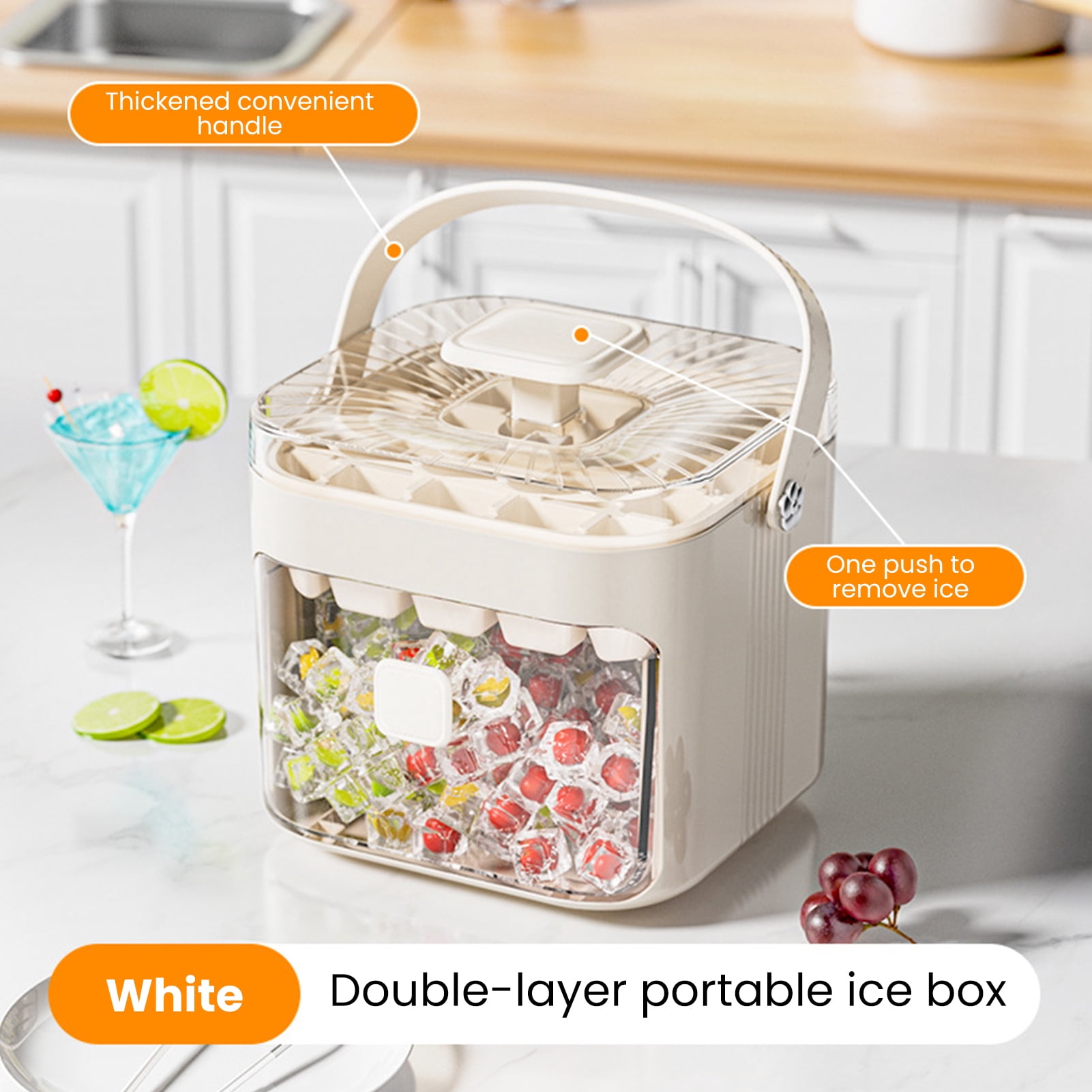Ice Cube Mold 48 Grids Reusable Refrigerator Ice Maker Drawer Design Ice Tray Portable Easy Release Homemade Ice Making Tools for Whiskey Cocktail Coffee