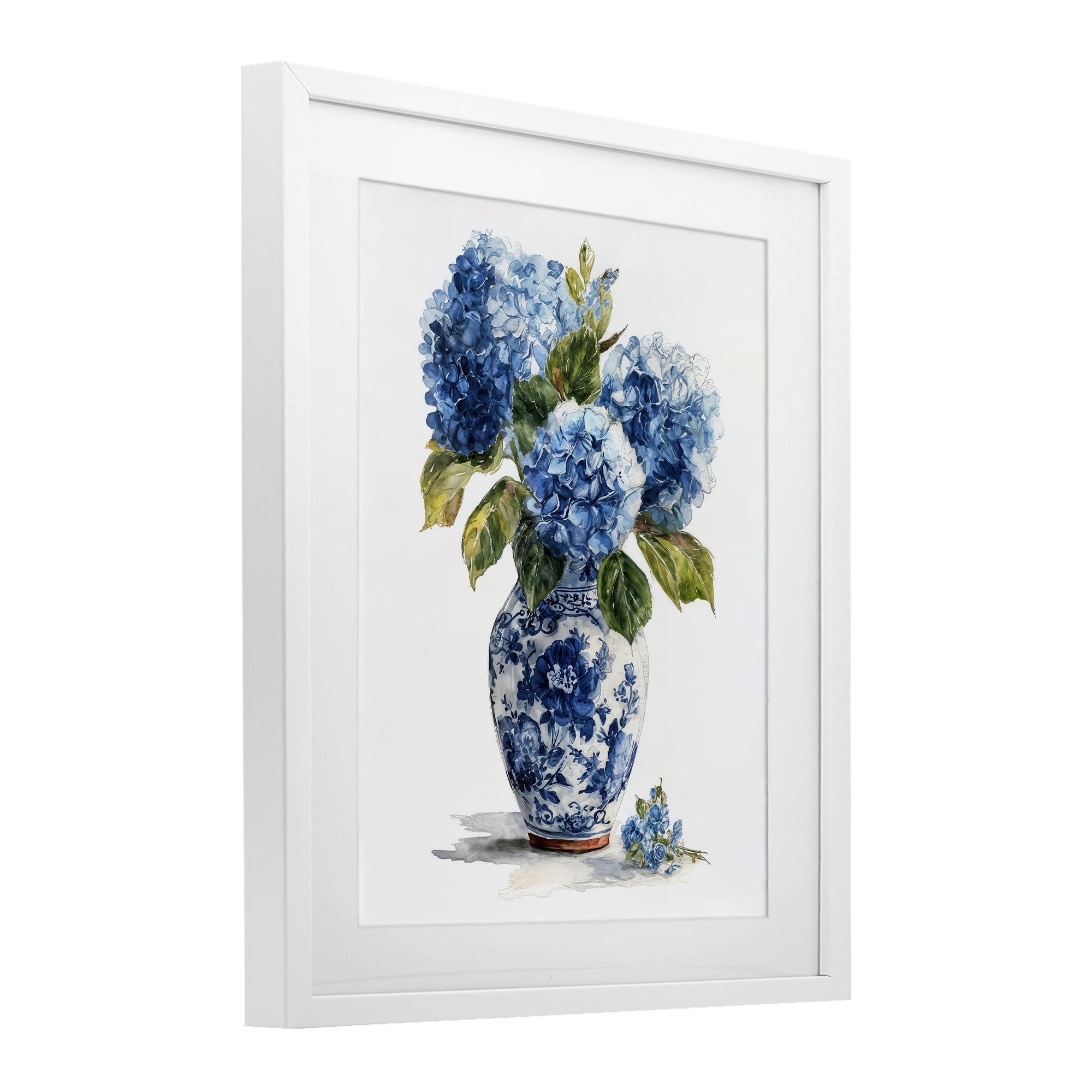 Stupell Industries Porcelain Vase with Hydrangea Bouquet White Framed Print Under Glass, design by Imagine It Images