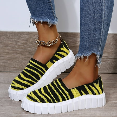 

Sneakers Sleeve Platform Shoes Toe Breathable Fashion Women s Round Striped Flying Knitted Women s sneakers