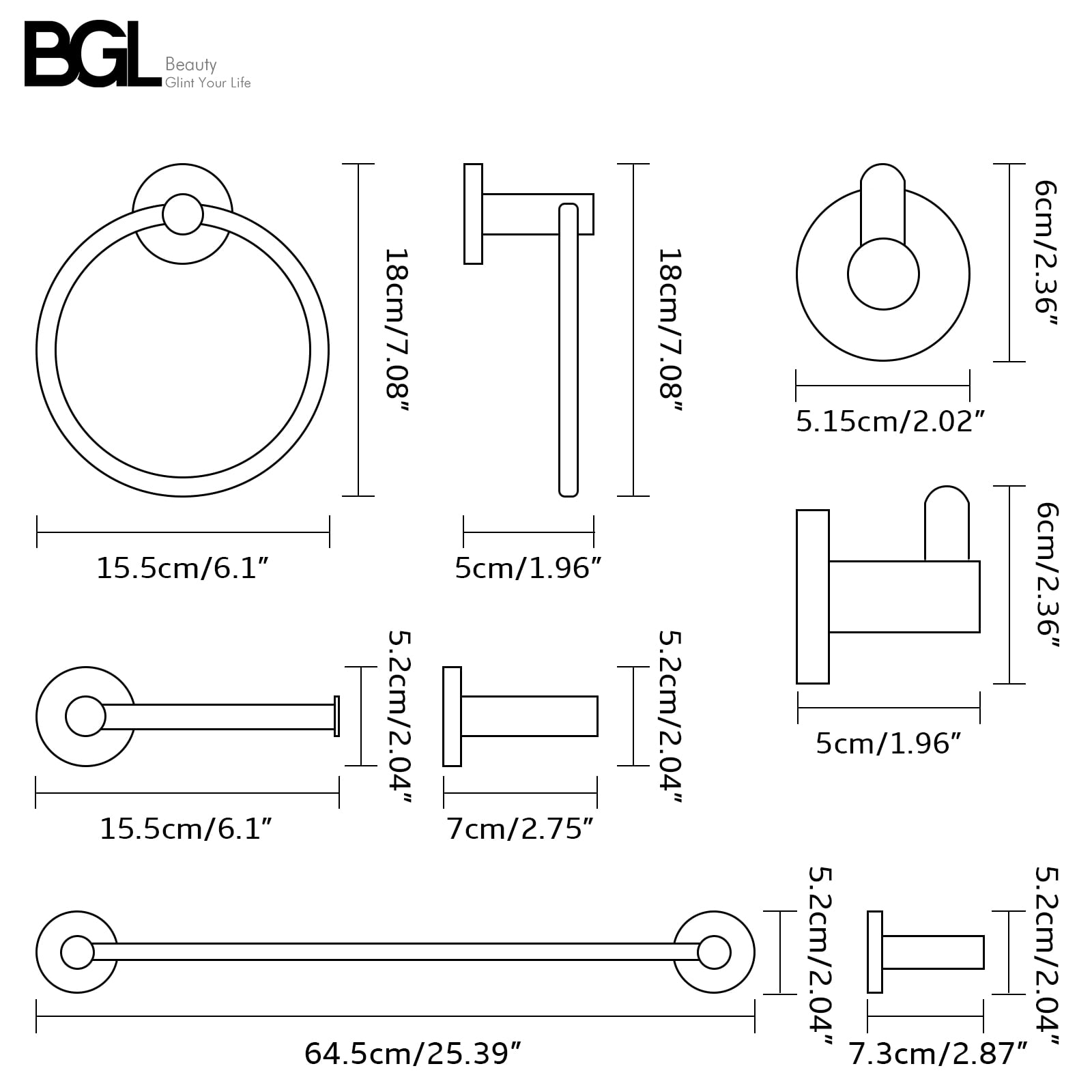 BGL Bathroom Hardware Set Brushed Nickel 4-Pieces Bathroom Towel Rack 24 Inches Adjustable Bathroom Accessories Set