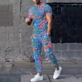 thumbnail image 1 of Ensemble de Complets pour Hommes à Imprimé Floral Moderne pour le Printemps et l'Automne avec Haut à Manches Longues à Col Rond et Bas Coordonnés Tenue Décontractée Élégante pour Hommes, 1 of 4