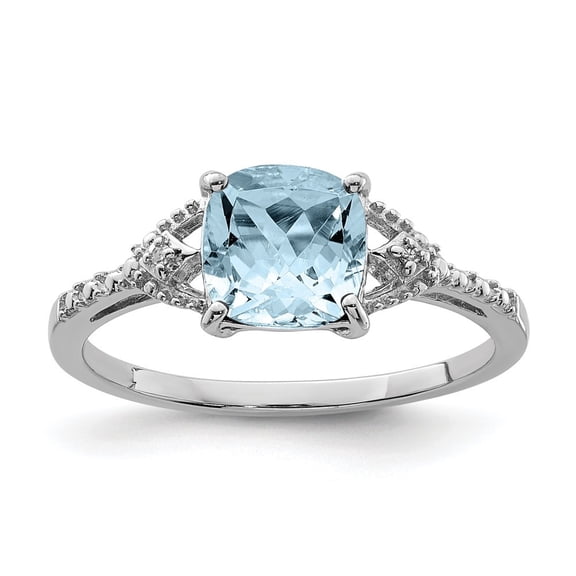 Auriga 925 Sterling Silver Diamond and Aquamarine Engagement Ring Size 7 for Women