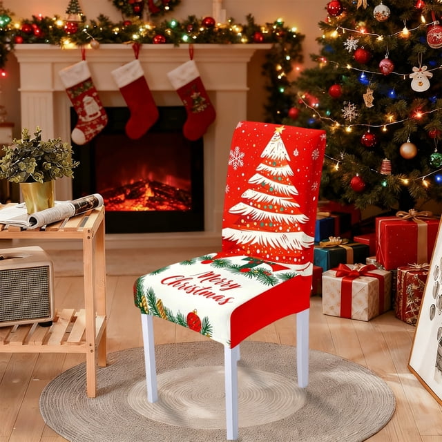 ICQOVD Christmas Tree Chair Covers Holiday Dining Chair Decorative Slipcovers
