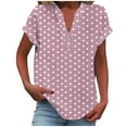 thumbnail image 2 of QUNYINEY Casual Womens Shirts V Neck Polka Dot Short Sleeve Tops Button Loose Cotton Linen Pullover Shirts, 2 of 5
