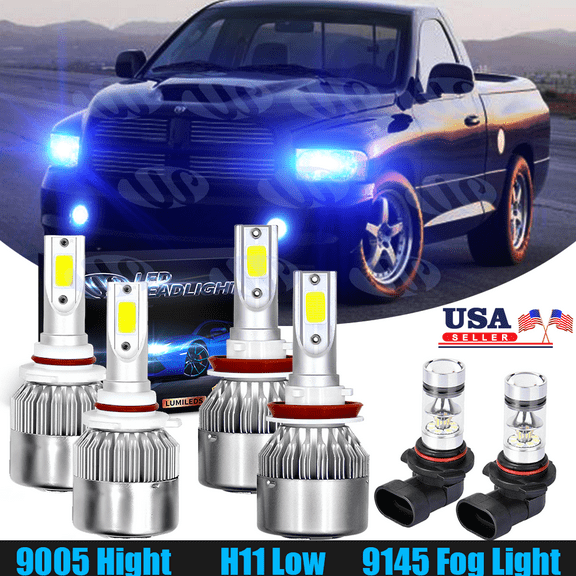 8000K For Dodge Ram 1500 2500 3500 2009-2018 Combo LED Headlight Fog Light Bulbs