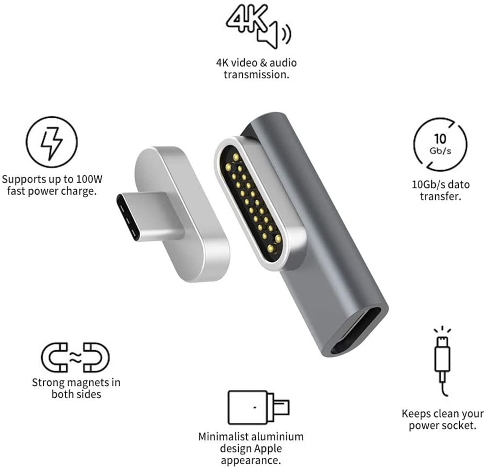 10Gb/s Data Transfer and 4K Video Output Compatible with MacBook Pro/Air and More Type C Devices Black USB C to USB C Magnetic Cable PD Charger 100W Fast Charging 20 Pins Design 3.3ft