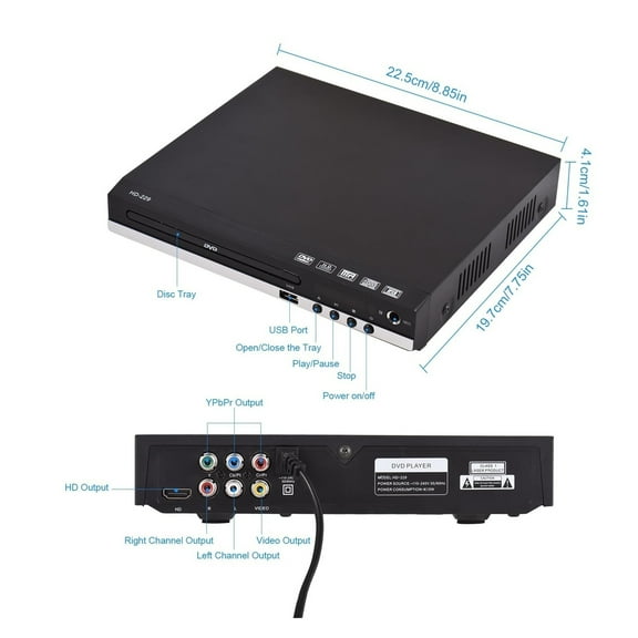 DVD Player with Remote Control DVD CD Disc Player Digital Multimedia Player Playback HD AV Output