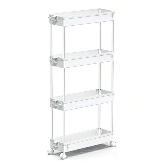 Slim Rolling Storage Cart 4 Tier Bathroom Organizer Mobile Shelving Unit Utility Cart Tower Rack For Kitchen Laundry Narrow Places