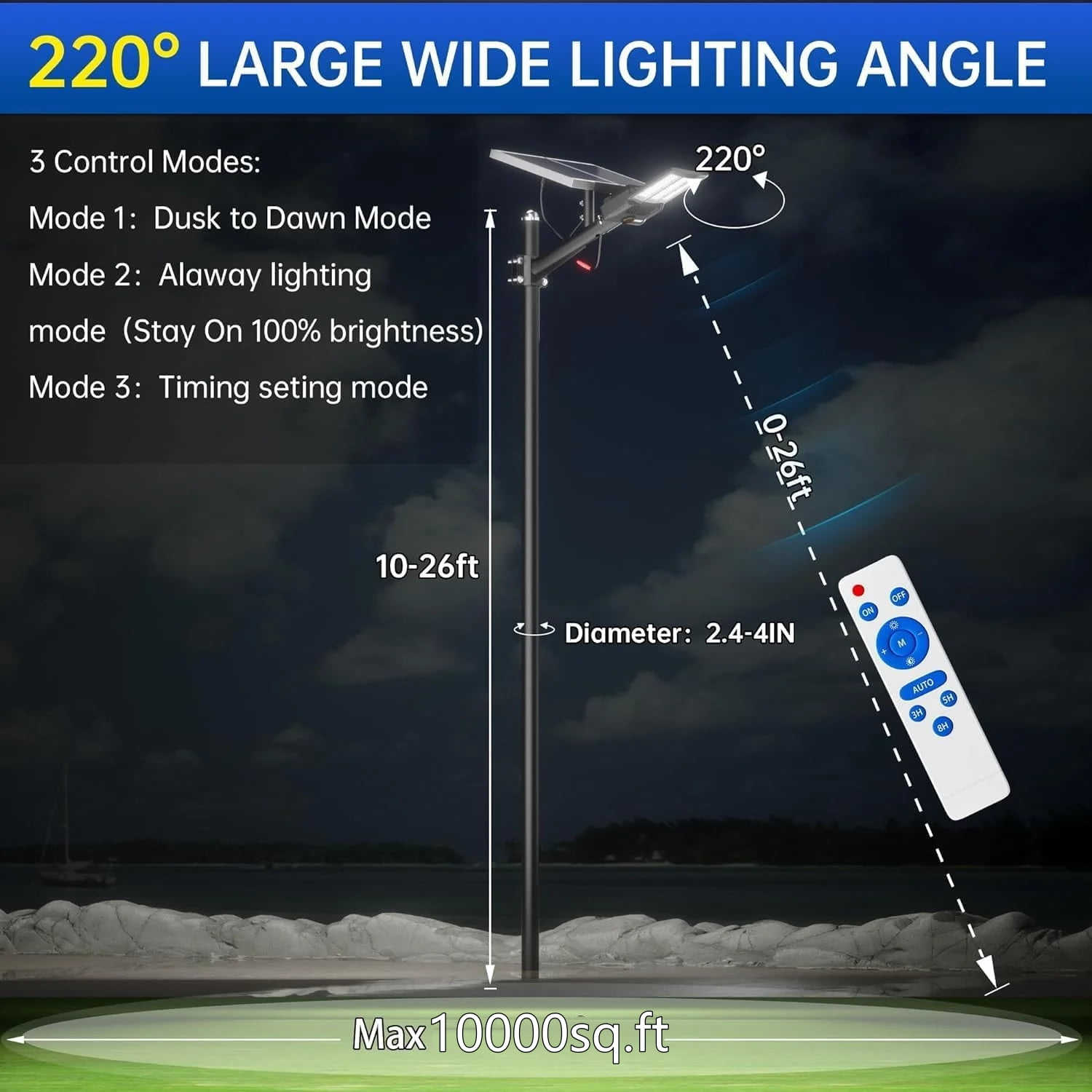 Gefolly 15000W Solar Street Lights, 1950000 LM, Dusk to Dawn, IP67 Waterproof for Outdoor Courtyard, Patio, Road