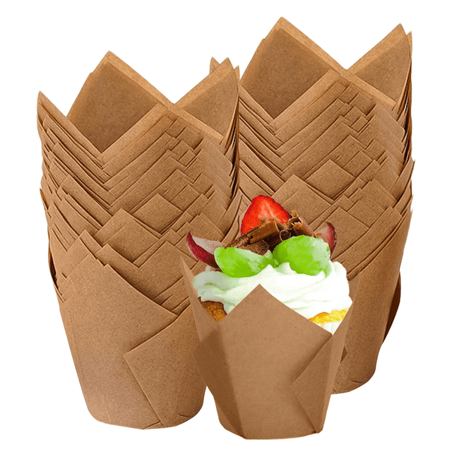 200 piezas de envoltorios para cupcakes con forma de tulipán para moldes para hornear, envoltorios para muffins con forma de tulipán, envoltorios para cupcakes