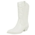 thumbnail image 1 of Soda Women's Faux Leather Cowboy Mid Block Heel Boots, White ,  9 M US, 1 of 7