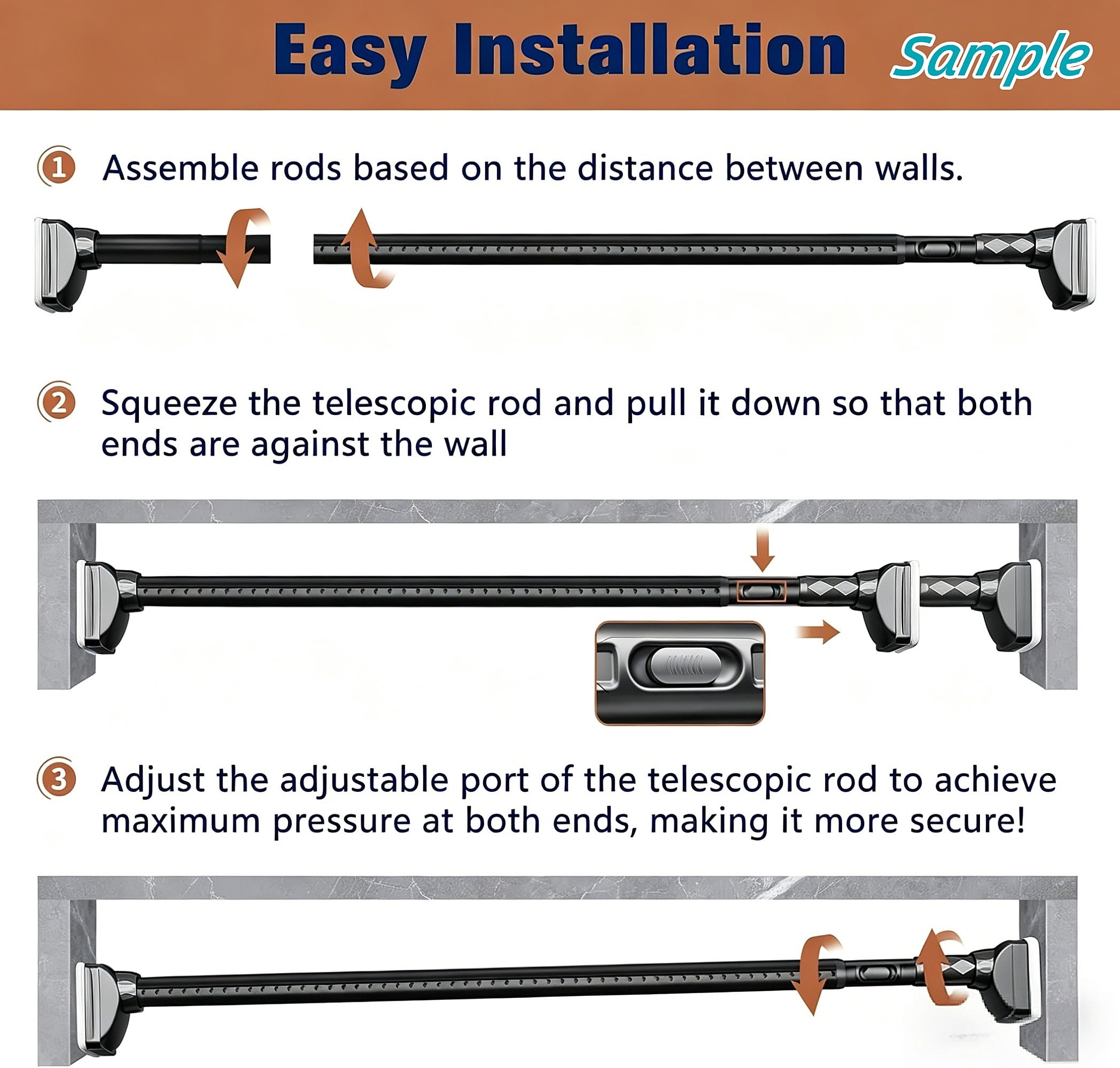 Mxdfafa 40-137in Black Tension Curtain Rod, Heavy Duty No Drill for Room Divider, Bathroom, Closet & Laundry, Carbon Steel, Rust-Proof