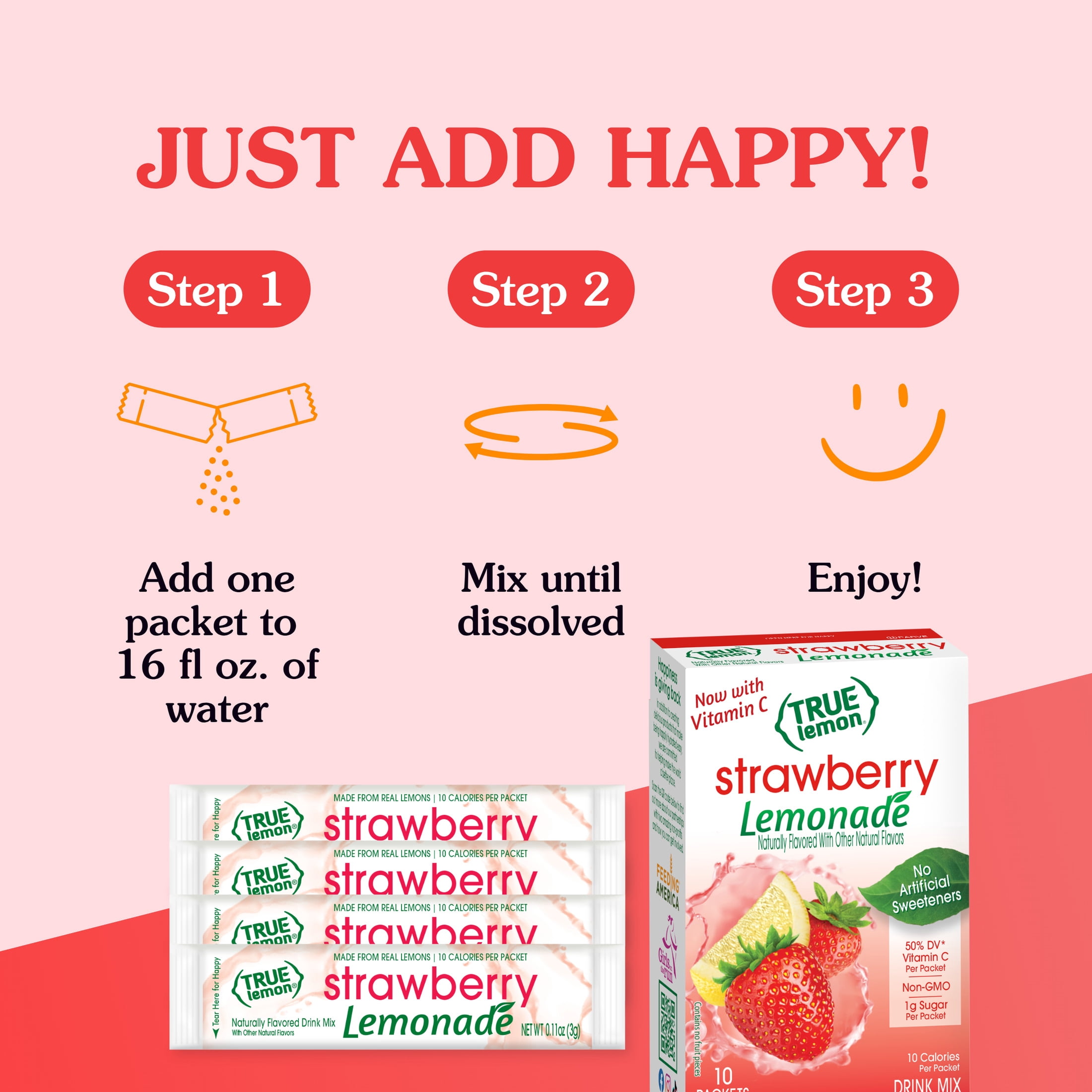 (2 pack) True Lemon Strawberry Lemonade Drink Mix Powder, No Artificial Sweeteners, 1.06 oz., 10 Count Box