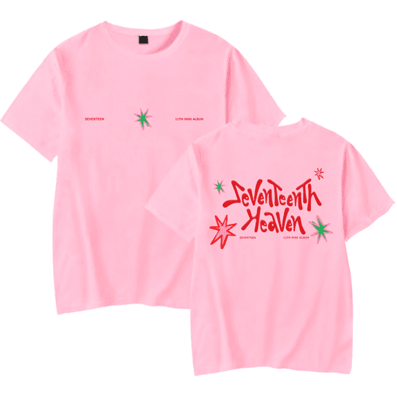 Seventeen Heaven Merch Unisex All-Cotton Short Sleeve T-Shirt Kpop Casual Fashion Crew Neck Soft Cotton Tee,XXS,Pink