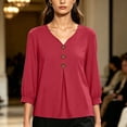 thumbnail image 6 of Edvintorg Womens Tops Trendy Long Sleeve V Neck Loose Casual Lightweight Pullover Top with Button Womens Clothing Red M, 6 of 7