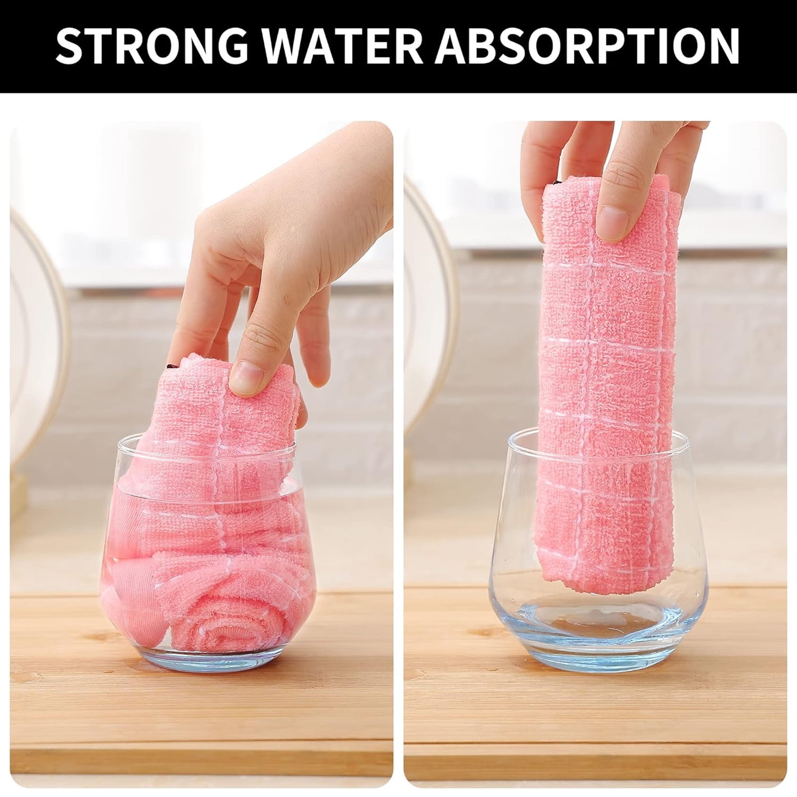 Cotton Terry Kitchen Towels(12*12inches), Checkered Designed, Soft and Super Absorbent Dish Towels, 4 Pack - Light pink