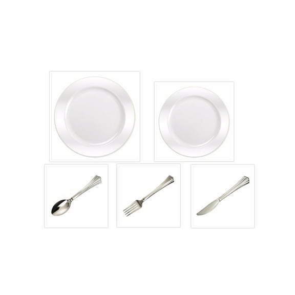 Magnificence Pearl 10 1/4" Dinner Plates 7.5" Salad Plates Cutlery *Party for 60*