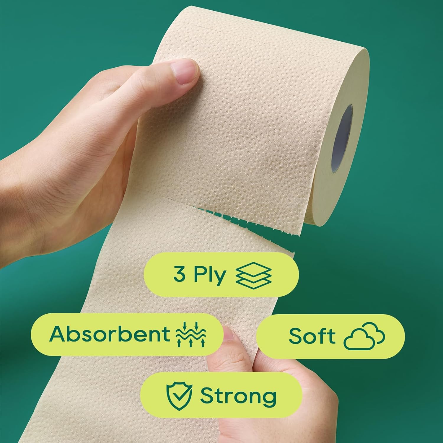 Bamboo Toilet Paper 3 Ply, Septic Safe Toilet Tissue, 12 Double Rolls, 320 Sheets Per Roll, Tree Free, Non Toxic, Soft and Absorbent, Eco Friendly Dye-Free Paper, Brown
