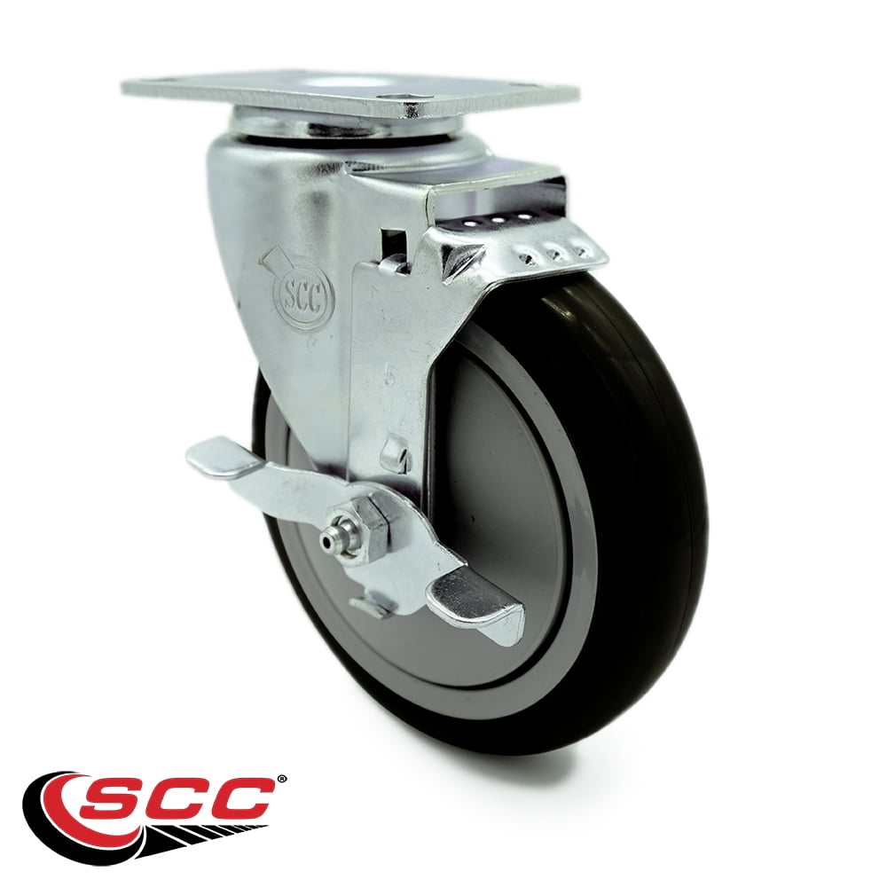 5 Inch Black Polyurethane Wheel Swivel Top Plate Caster with Brake SCC