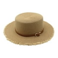 thumbnail image 3 of Ladies Wide Brim Raffia Straw Sun Hat with Belt Beach Hat for Summer Outings and Travel Women's Fedora Hats for Summer Made for More Hat Cute Visor Hat Pineapple and Star Hats for Women Engaged, 3 of 6