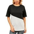 thumbnail image 1 of Femmes T-shirt Couleur Bloc Court Top Femmes Couleur Bloc Manches Haut Col Rond, Noir, M, 1 of 6