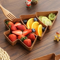 Hometravel Christmas Tree Snack Plates, Faux Wood Plastic Divided Serving Trays, Festive Party Dish for Candy, Fruits, Holiday Gathering