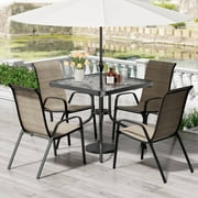 Arlopu 5 Piece Patio Dining Set with Square Table & 4 Textilene Chairs for Patio, Lawn, Garden, Poolside, Backyard