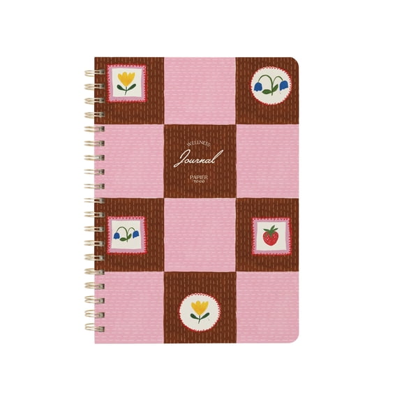 Papier To Go, Guided Wellness Journal Undated, Spiral, Hardcover, B5 Size - 7.1"" x 10"" inches, Woven Floral Fruit Print - Kanth Patchwork, Pink Maroon