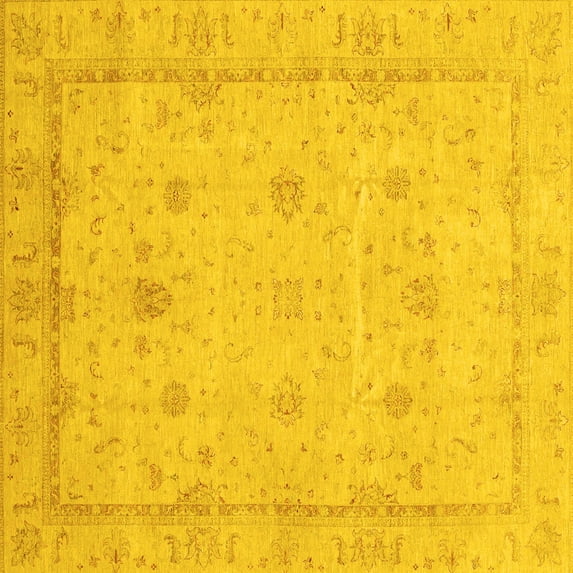 Ahgly Company Indoor Square Oriental Yellow Traditional Area Rugs, 6' Square