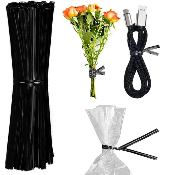 Black Twist Ties for Bags 4", Plastic Bread Ties 1000 Pack, Bendable