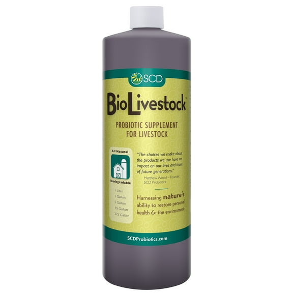 SCD Bio Livestock - Probiotic Feed and Water Additive - Probiotics for Cows, Pigs, Horses, Chickens, Ducks, Rabbits - 33 fl. oz. (1 Liter)
