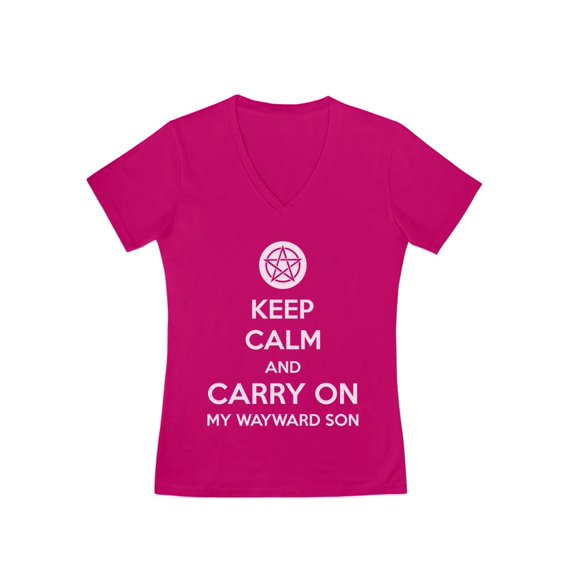 Keep Calm and Carry On My Wayward Son Women's Fitted V-Neck T-Shirt XX-Large Pink
