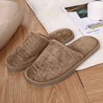 thumbnail image 2 of Men Warm Home Plush Soft Slippers Indoors Winter Floor Bedroom Shoes Washable Reusable House Slippers Comfortable Casual Coffee 42-43, 2 of 7