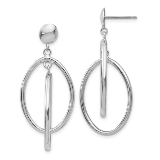 14k White Gold Double Oval Drop Dangle Earrings