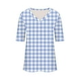 thumbnail image 4 of Njagoc3 Womens Classic Checkered Print V-Neck T-Shirt Casual Short Sleeve Comfort Fit Top, 4 of 6